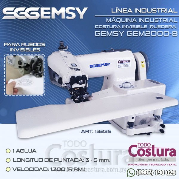 MAQ. INDUSTRIAL COSTURA INVISIBLE (RUEDERA) GEMSY GEM2000-8